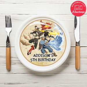 The Legend Of Korra Birthday Plate Template Customizable To Print At Home Instant Download