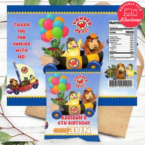 Wonder Pets Birthday Honey Buns Snack Bag Label Customizable Instant Download