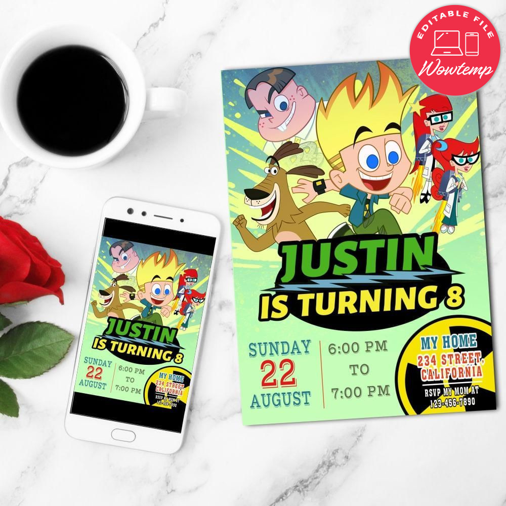 Johnny Test Birthday Flyer Customizable Template to Print at Home Instant Download