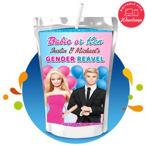 Barbie Gender Reveal Capri Sun Birthday Labels Digital File Printable Instant Download