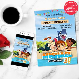 Sharkdog Birthday Mobile Invite Customizable Template Instant Download