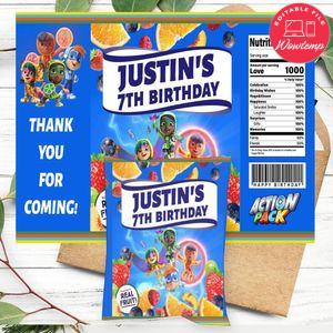 Action Pack Birthday Party Fruit Snack Bag Digital File Printable Instant Download