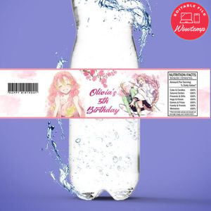 Mitsuri Birthday Water Bottle Label Template to Print at Home Instant Download