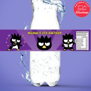 Badtz Maru Birthday Water Bottle Label Template to Print at Home Instant Download