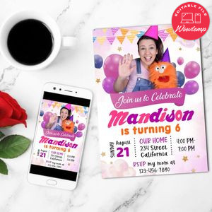 Ms. Rachel Birthday Invitation Customizable Template to Print at Home Instant Download