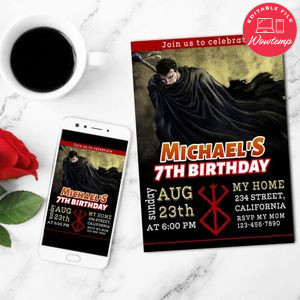 Berserk Birthday Mobile Invite Customizable Template Instant Download