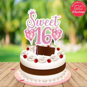 Sweet 16 Pink Cake Topper Template Printable Instant Download