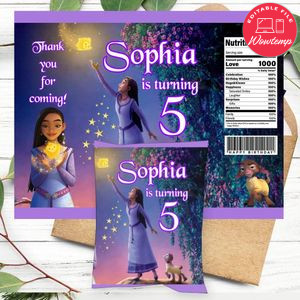 Wish Disney Birthday Party Chip Bag Digital File Printable Instant Download
