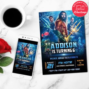 Aquaman 2 Mobile Invite Customizable Template Instant Download