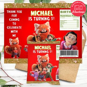 Pixar Turning Red Birthday Chip Bag Digital File Printable Instant Download