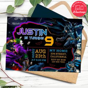 Batman and joker Birthday Flyer Customizable Template to Print at Home Instant Download