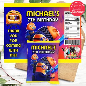 Despicable me 4 Birthday Party Chip Bag Digital File Printable Instant Download