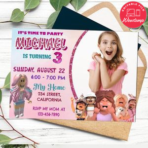 Roblox Birthday Invitation for Girls with Photo Customizable Template Instant Download