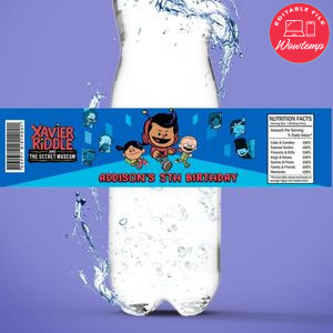Xavier Riddle Bottle Label Birthday Water Bottle Label Template to Print at Home Instant Download