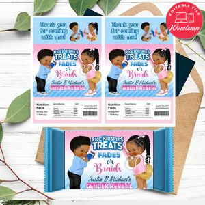 Fades or braids Gender Reveal Rice Krispies Treats Template Printable Instant Download