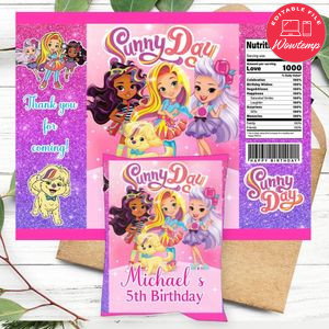 Sunny Day Birthday Party Chip Bag Digital File Printable Instant Download