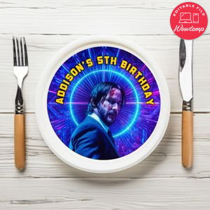 John Wick Birthday Plate Template Customizable To Print At Home Instant Download