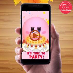 Kirby Birthday Video Invitation Digital Template Customizable Instant Download