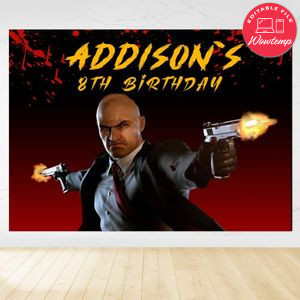 Hitman Birthday Backdrop Digital File Template Instant Download