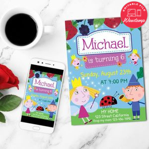 Ben and holly Birthday Invitation Customizable Template to Print at Home Instant Download