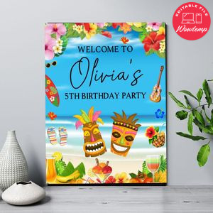 Luau Birthday Welcome Sign Digital File Printable Instant Download