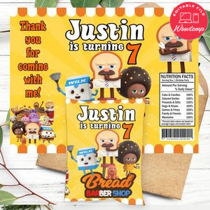 Bread barbershop Birthday Chip Bag Digital File Printable Instant Download