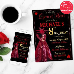 Barbie and queen of hearts Birthday Invitation Customizable Template to Print at Home Instant Download