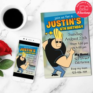 Johnny bravo Birthday Flyer Customizable Template to Print at Home Instant Download