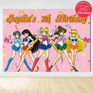 Sailor Moon Birthday Backdrop Digital File Template Instant Download