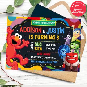 Elmo and inside out Invitation Customizable Template to Print at Home Instant Download