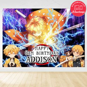 Zenitsu Birthday Backdrop Digital File Template Instant Download