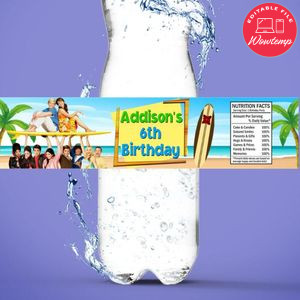 Teen beach Birthday Water Bottle Label Template to Print at Home Instant Download