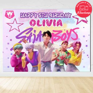 Saja Boys Birthday Backdrop Digital File Template Instant Download