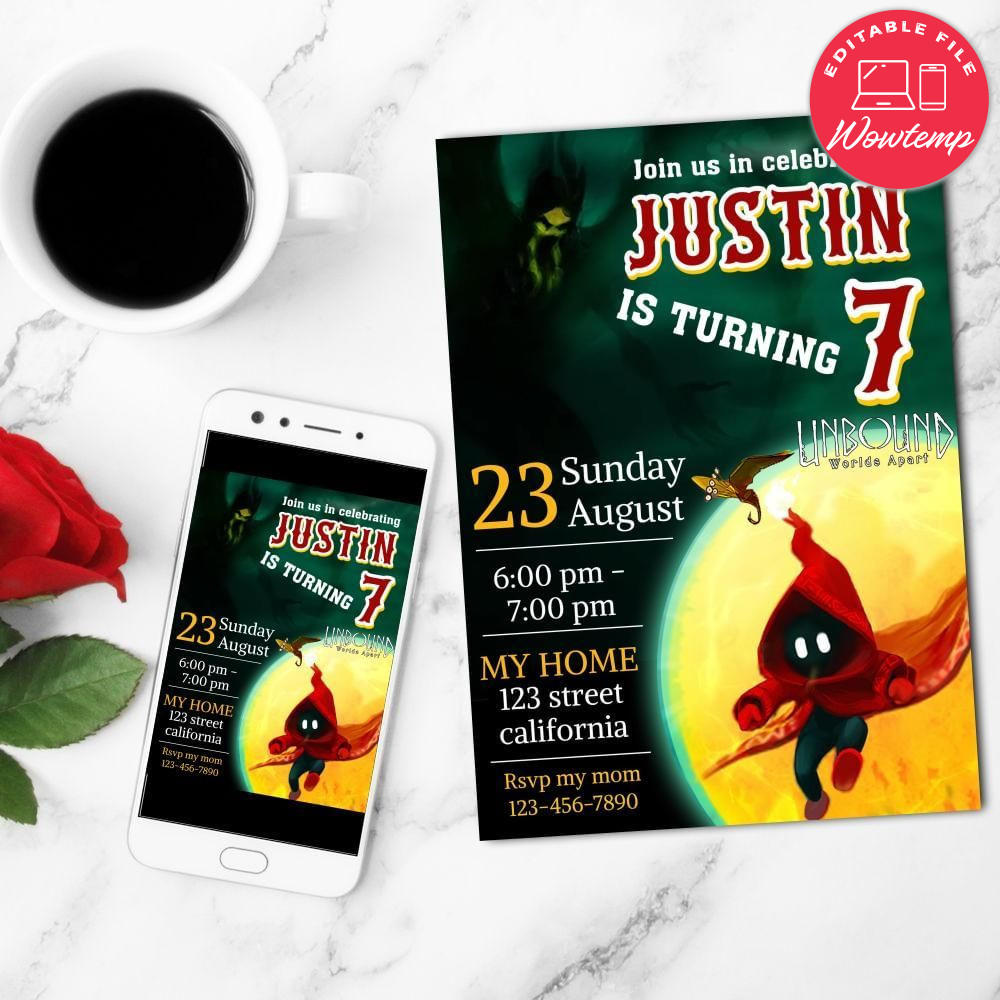 Unbound worlds apart Birthday Flyer Customizable Template to Print at Home Instant Download