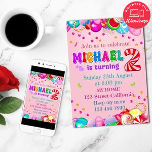 Candies Mobile Invite Customizable Template Instant Download