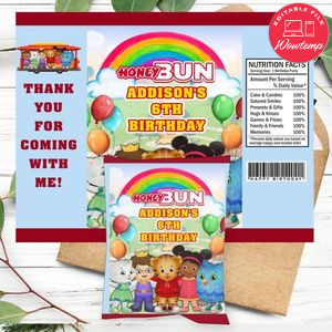 Daniel Tiger Birthday Honey Buns Snack Bag Label Customizable Instant Download
