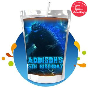 Godzilla Capri Sun Birthday Labels Digital File Printable Instant Download