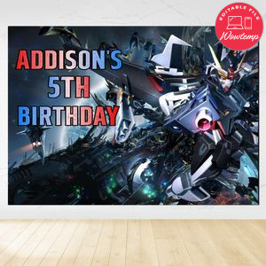 Gundam Birthday Backdrop Digital File Template Instant Download