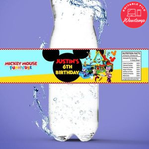 Mickey Mouse Funhouse Birthday Water Bottle Label Template to Print at Home Instant Download