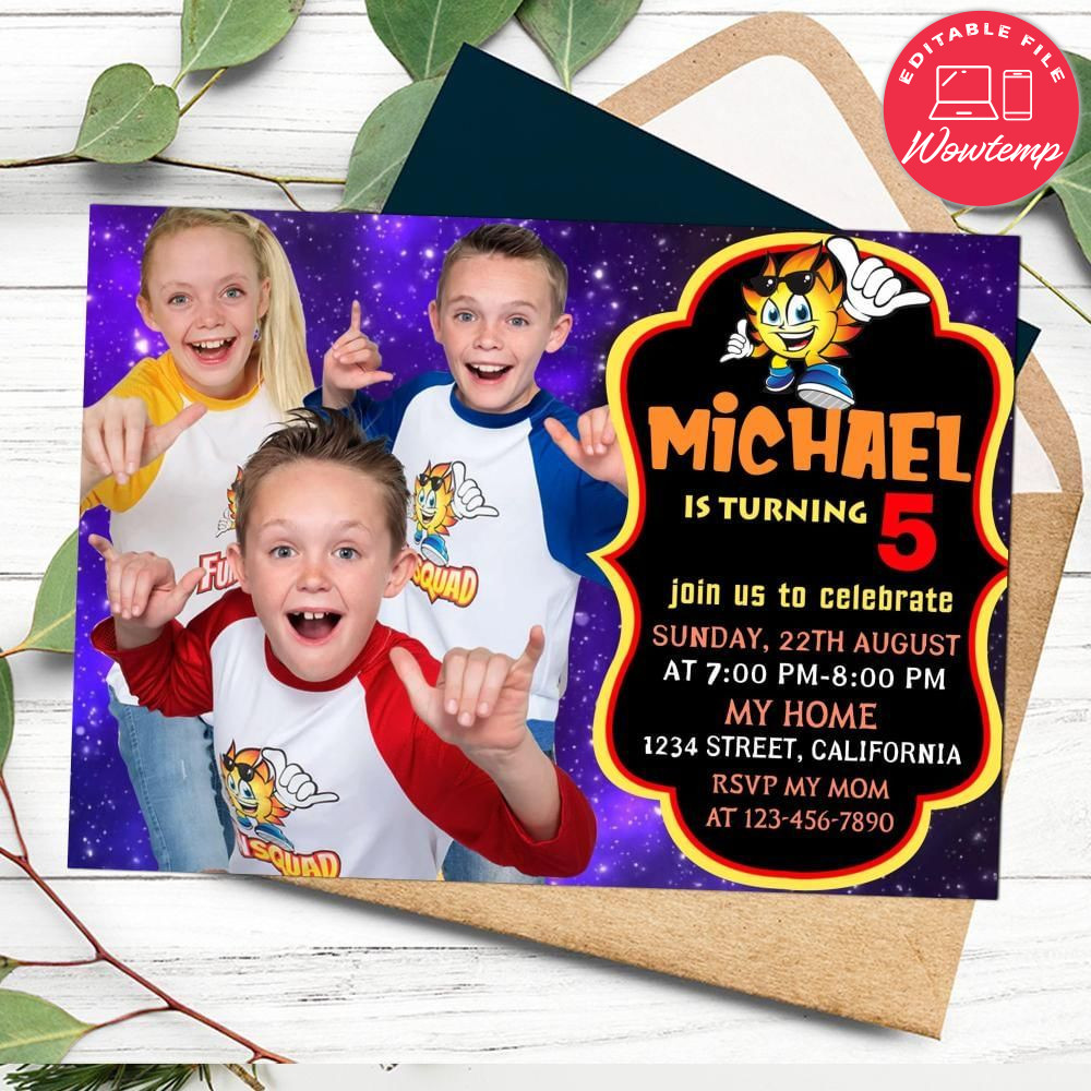Funsquad Birthday Flyer Customizable Template to Print at Home Instant Download