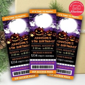 Halloween Ticket Invitation Customizable Template Instant Download