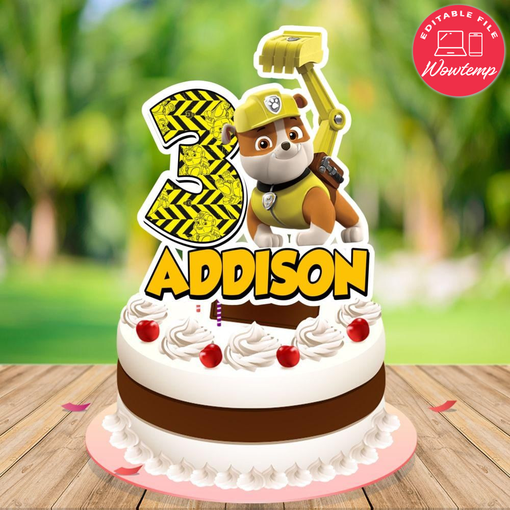 Rubble Paw Patrol Birthday Cake Topper Template Printable | Wowtemp