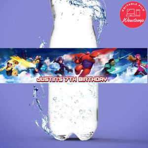 Big hero 6 Birthday Water Bottle Label Template to Print at Home Instant Download