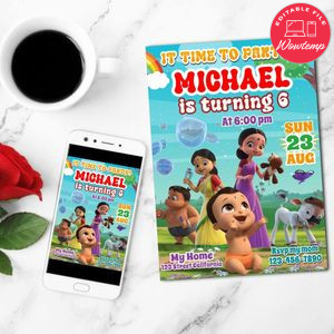 Mighty little bheem Digital Invitation Customizable Template to Print at Home Instant Download