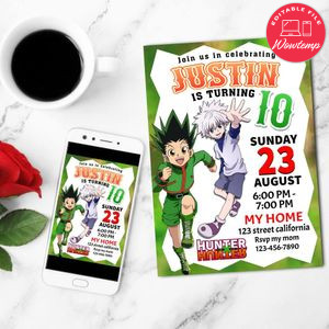 Hunter × Hunter Birthday Mobile Invite Customizable Template Instant Download