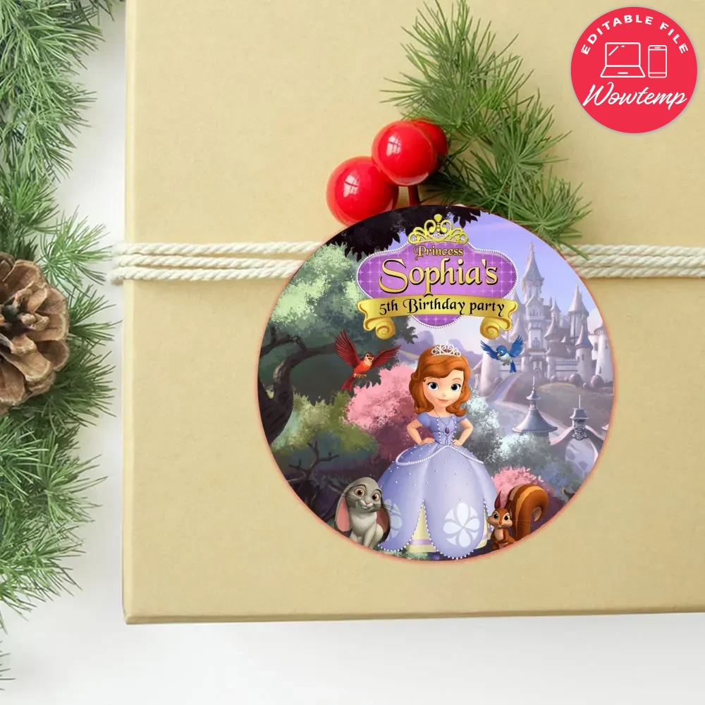 Princess Sofia Circle Sticker Template Customizable DIY | Wowtemp