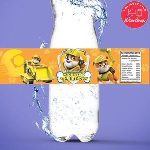 Rubble paw patrol Bottle Label Birthday Water Bottle Label Template to Print at Home Instant Download