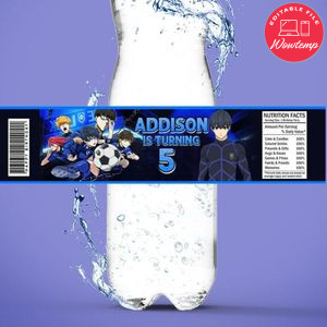 Blue lock Birthday Water Bottle Label Template to Print at Home Instant Download