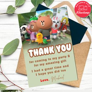Brown And Friends Thank You Card Customizable Template To Print At Home Instant Download
