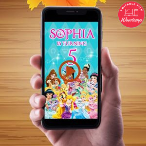 Princess palace pets Birthday Video Invitation Digital Template Customizable Instant Download